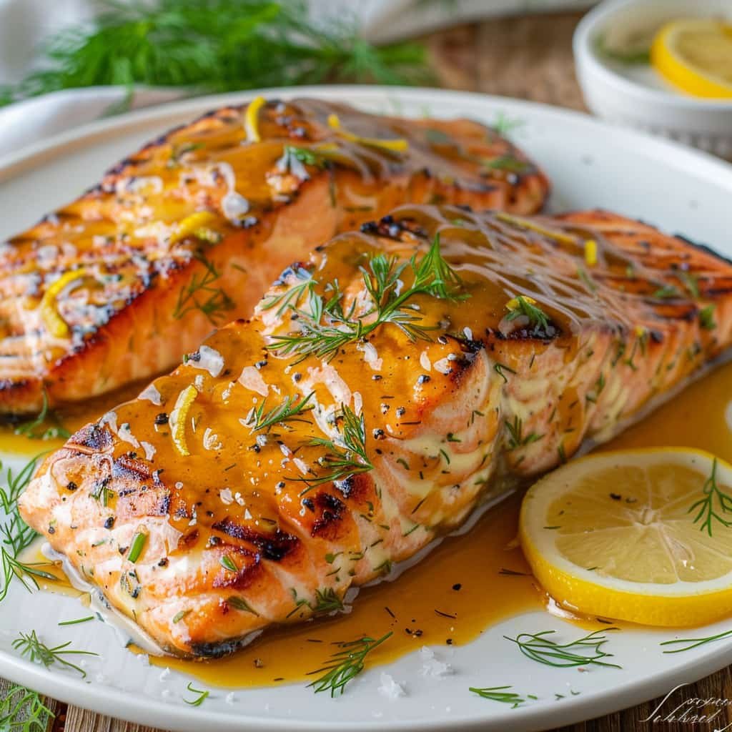 salmon salsa miel y mostaza