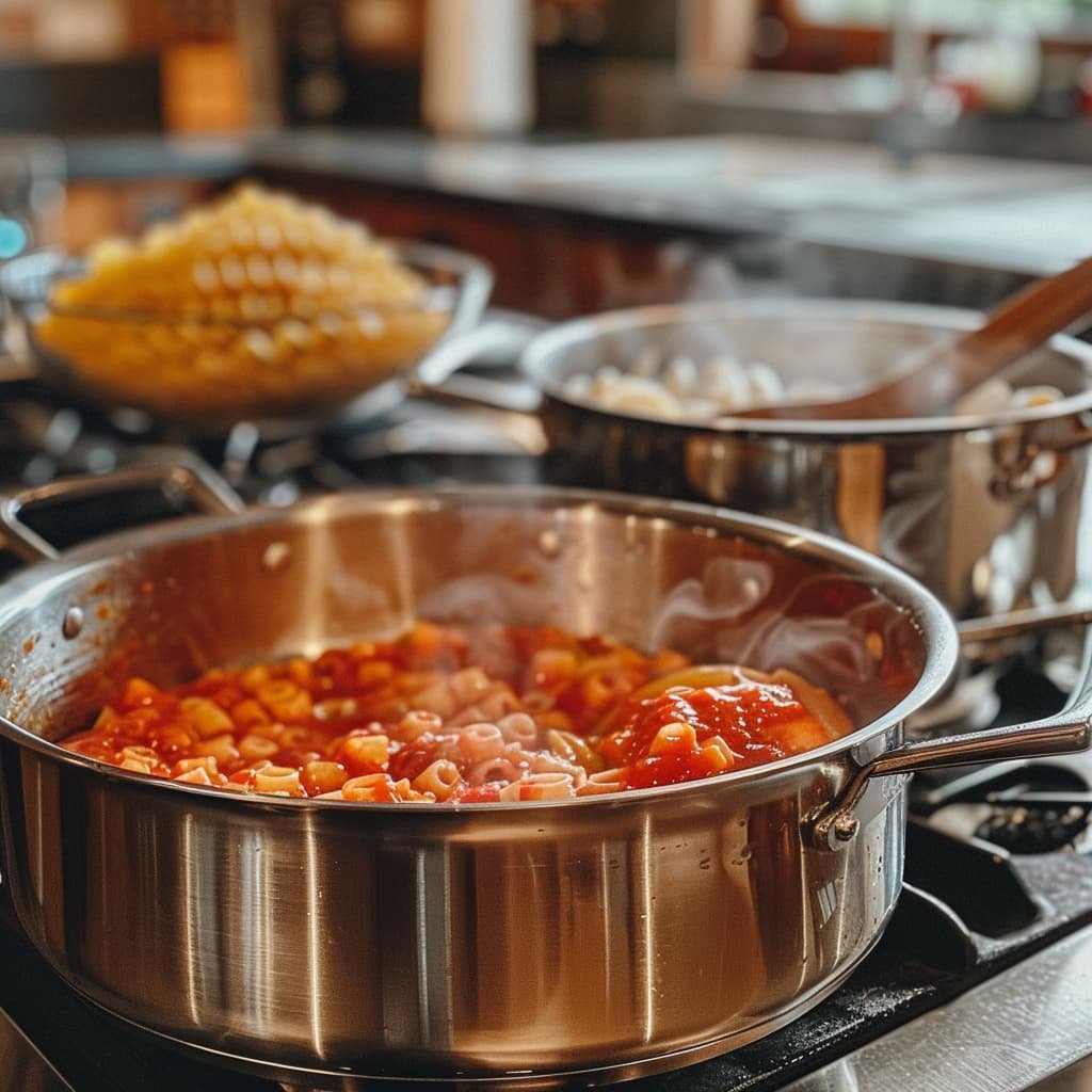 olla de acero inoxidable sobre cocina