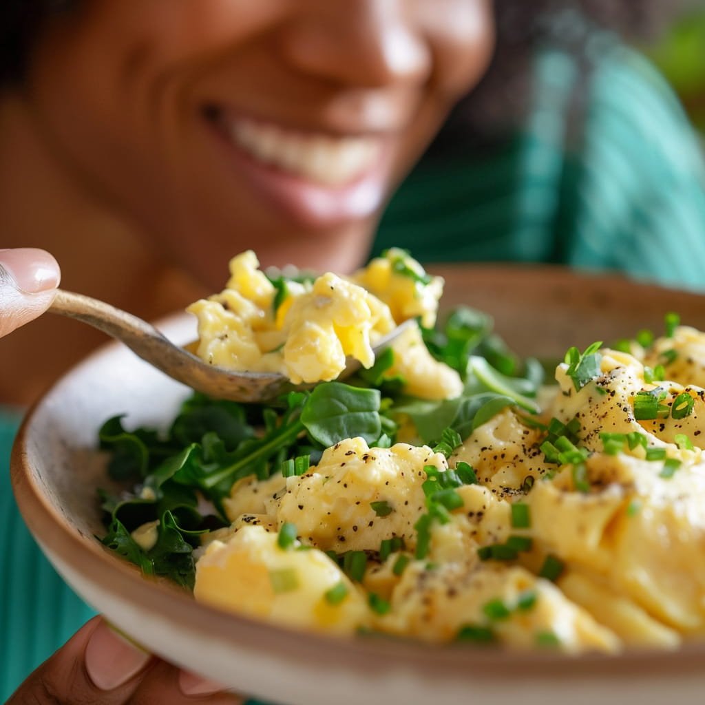 huevos revueltos con espinacas y queso
