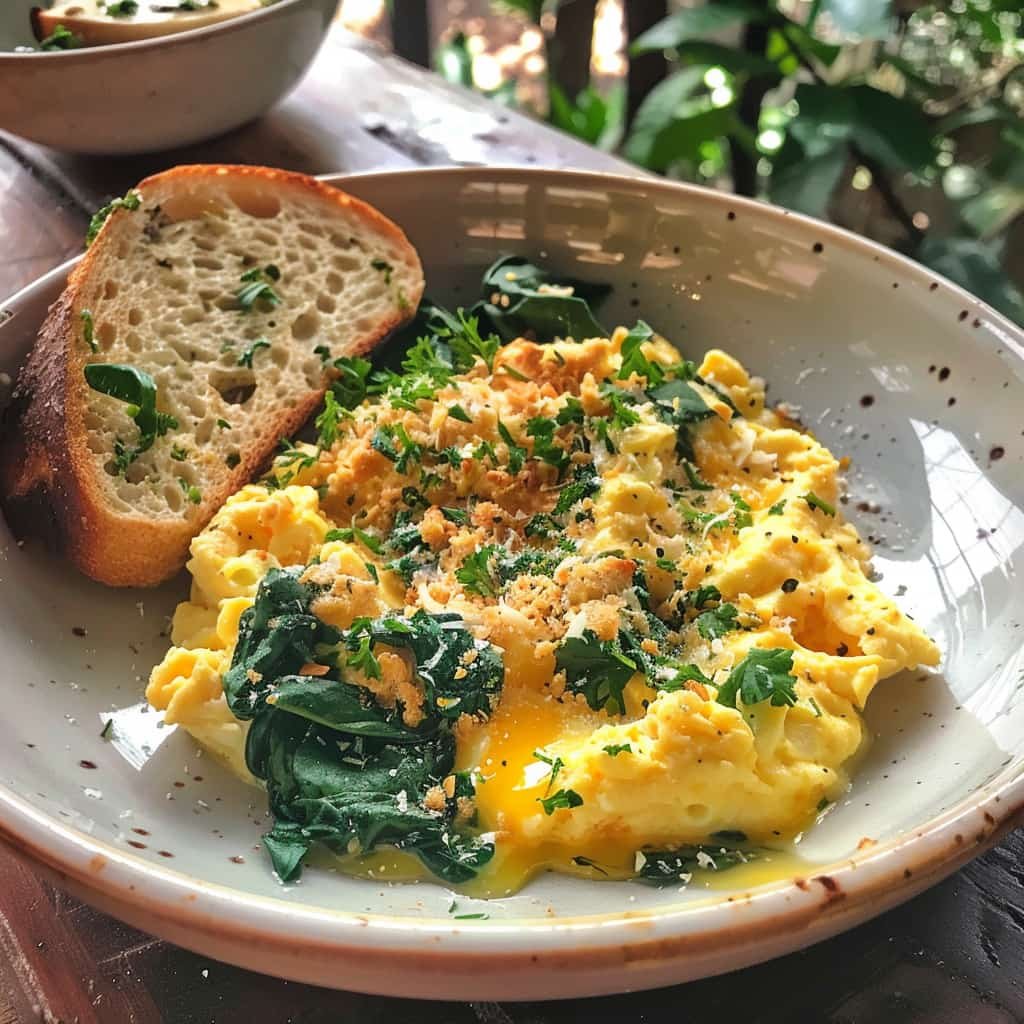 huevos revueltos con espinacas y queso