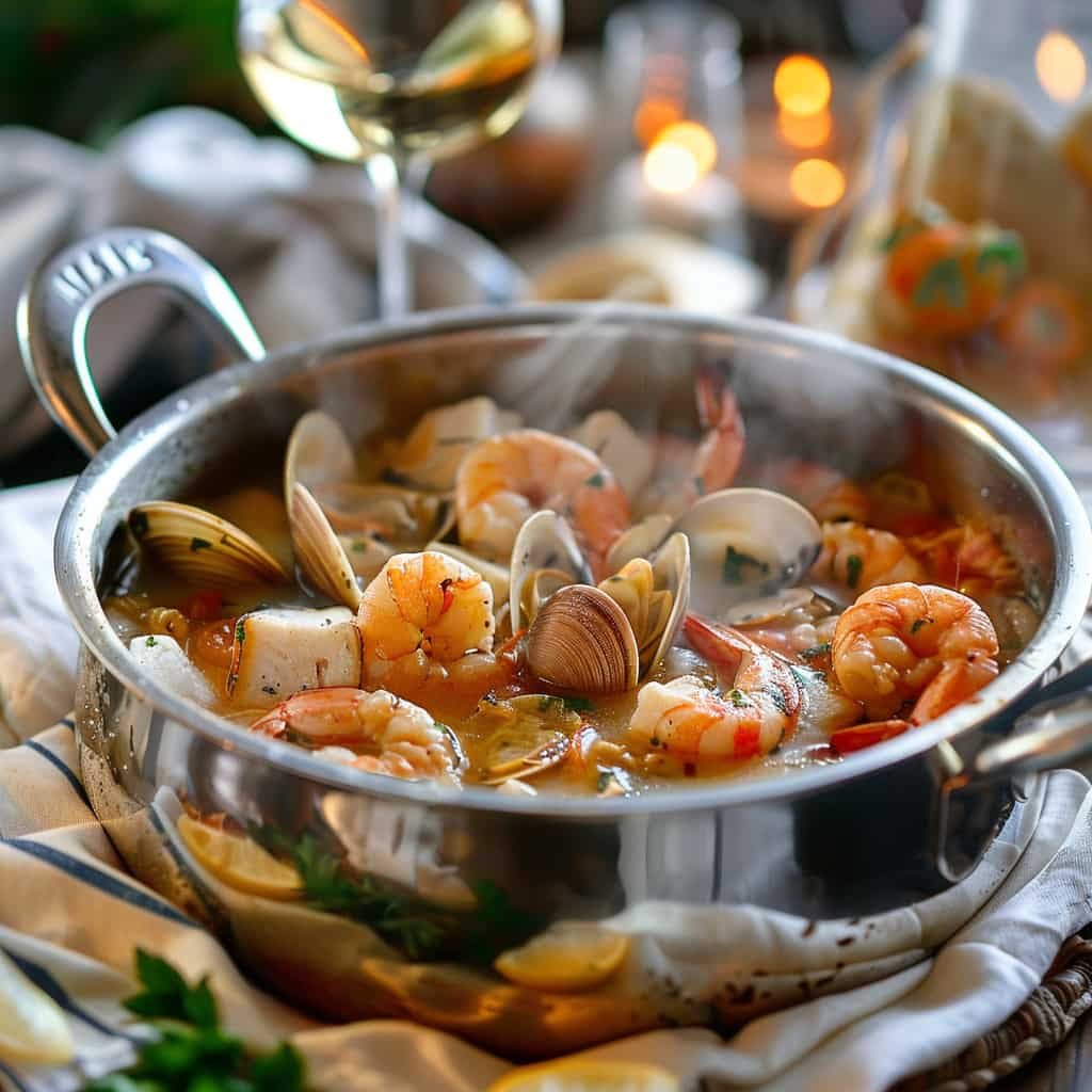 caldo de mariscos en olla