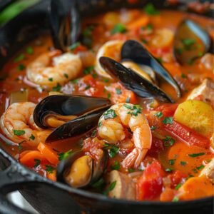 caldo de mariscos en olla