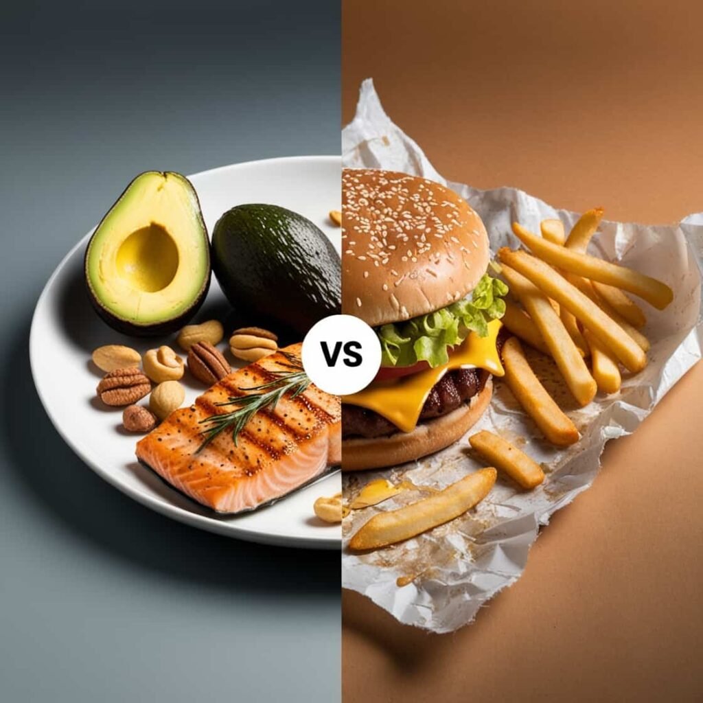 comida saludable versus comida no saludable